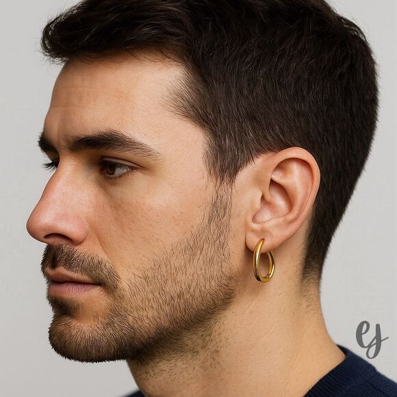 Aria Gold Tone Oval Hoop Earrings – Unisex Medium 1” Drop, Lightweight Hoops - Picture 1 of 9